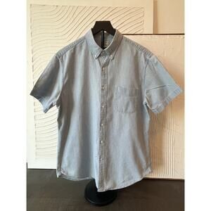 J.Crew Men’s Short Sleeve Chambray Button-Down Shirt Blue Cotton Size Large